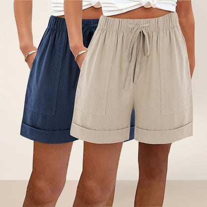 Women's 2pcs Cotton Linen Beach Shorts