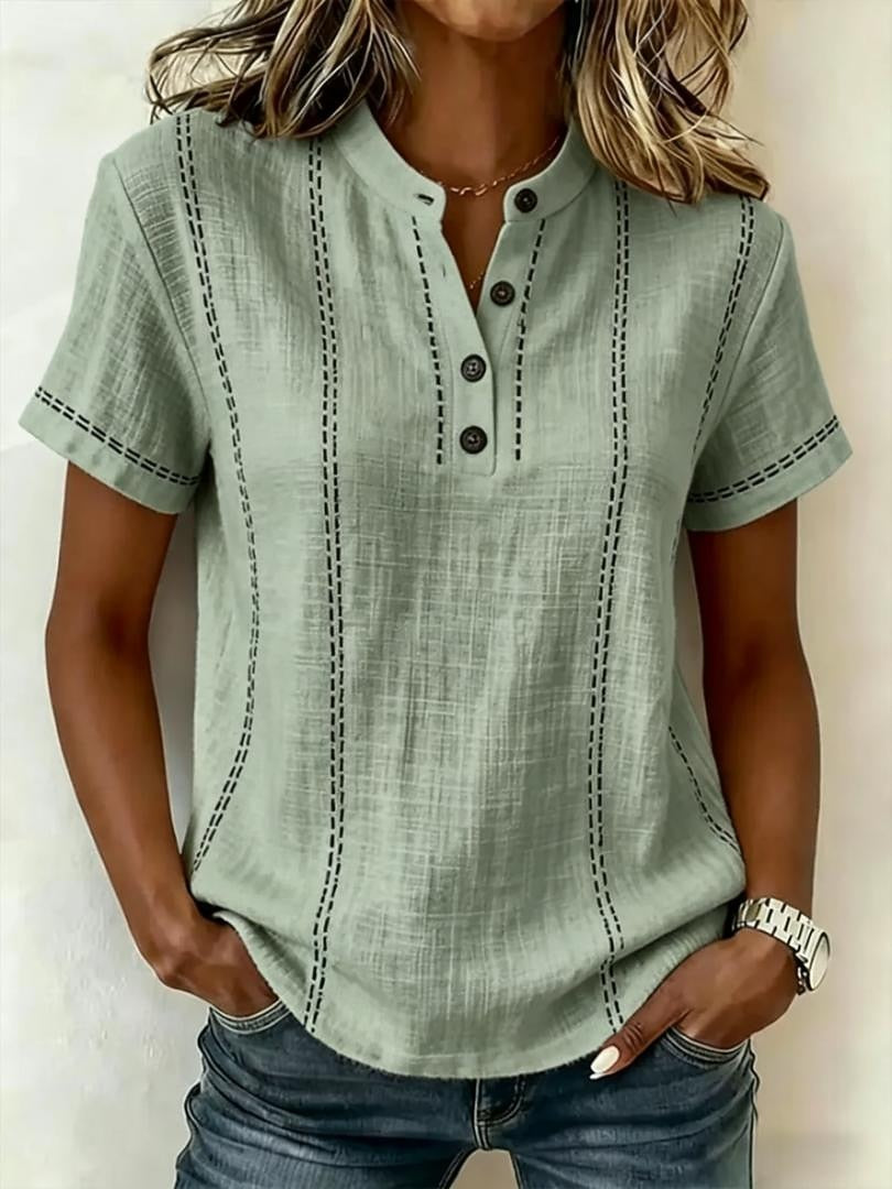Striped Linen V-Neck Top