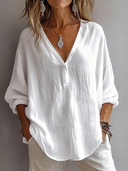 Casual Basic Cotton Linen Blouse
