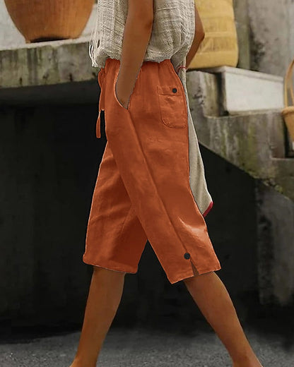 Women's Cotton Linen Capri Pants
