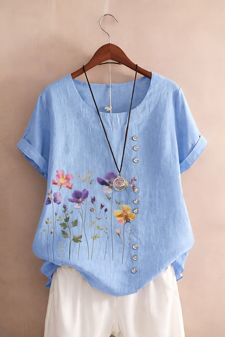 100% Cotton Blouse Floral Graphic Stylish
