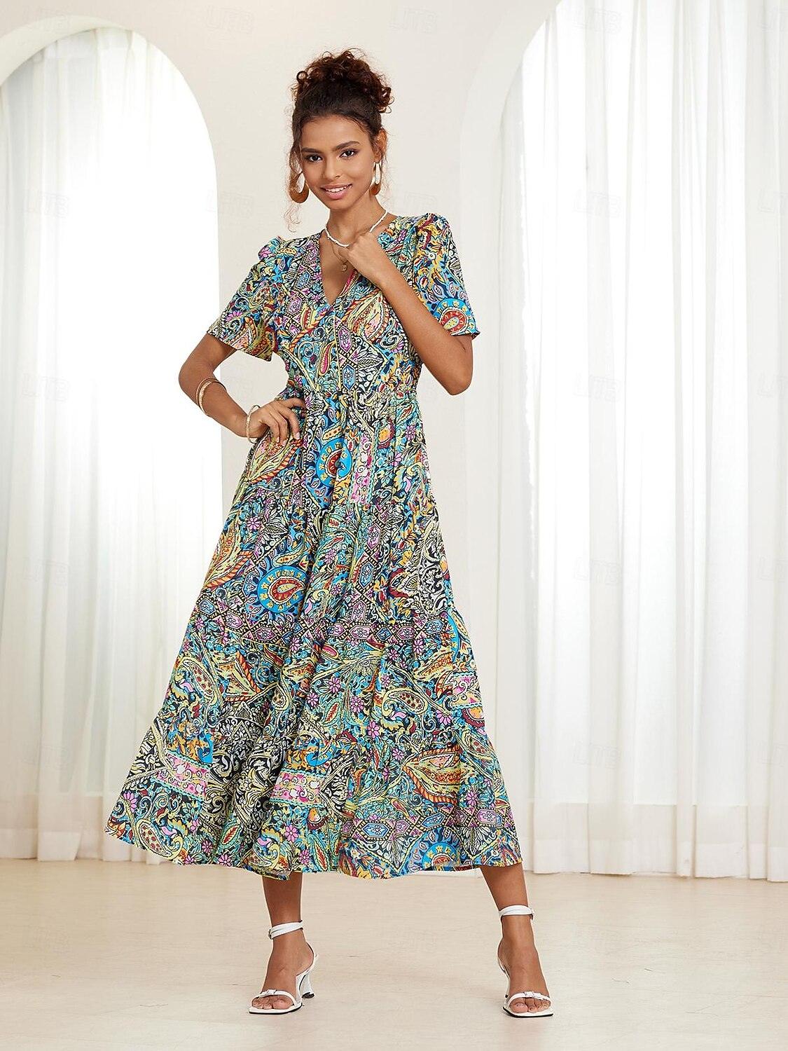 Schickes Boho Paisley Lagen Maxikleid