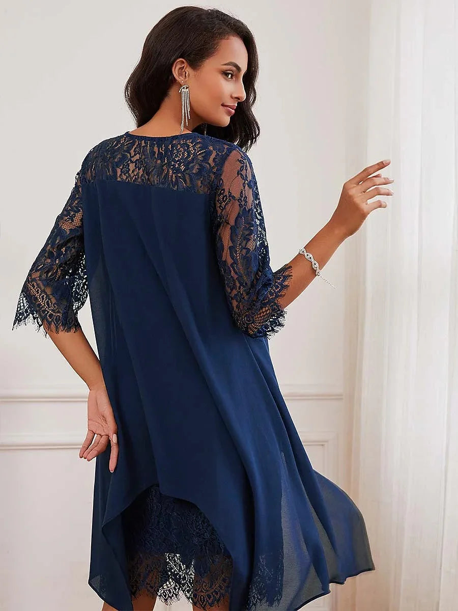 Split Thigh Lace Chiffon Dress