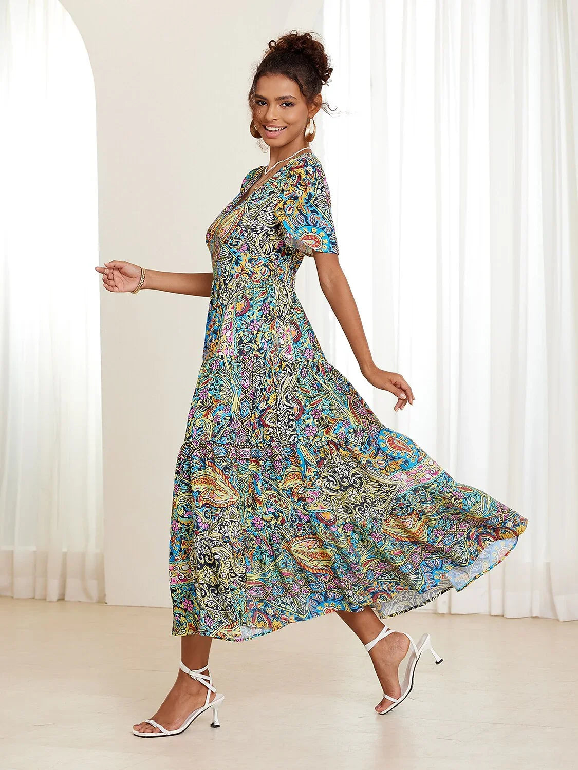 Chic Boho Paisley Layered Maxi Dress