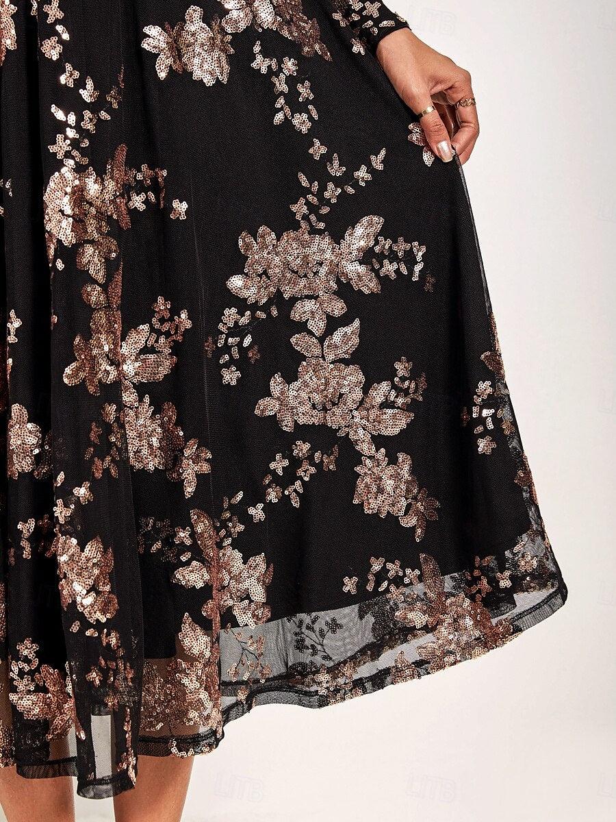 Schwarzes Maxikleid mit Rundhalsausschnitt und Spitze