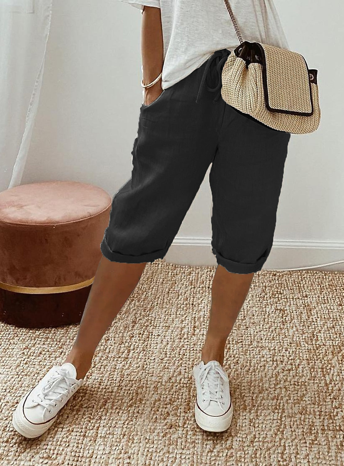 Women's Cotton Linen Capri Pants