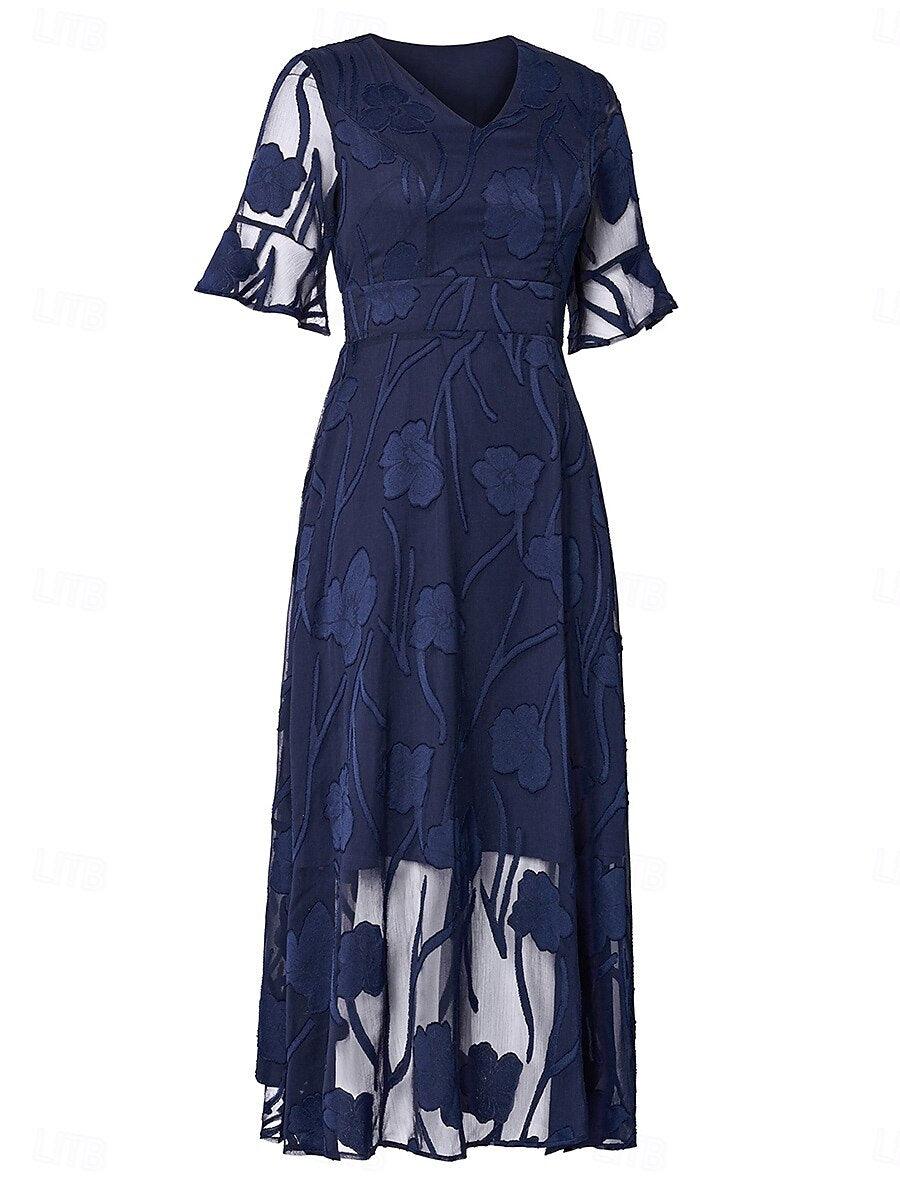 Curvy Ruffle Flutter Lace Maxi Dress