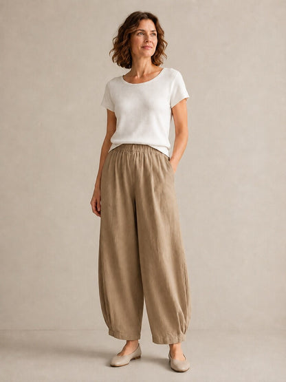 Women's Linen Elastic-Waist Casual Slacks