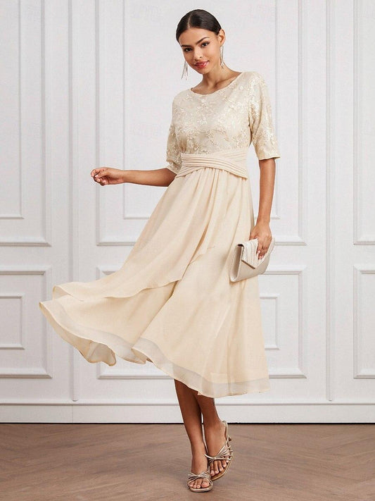 Chiffon Lace Midi Swing Dress