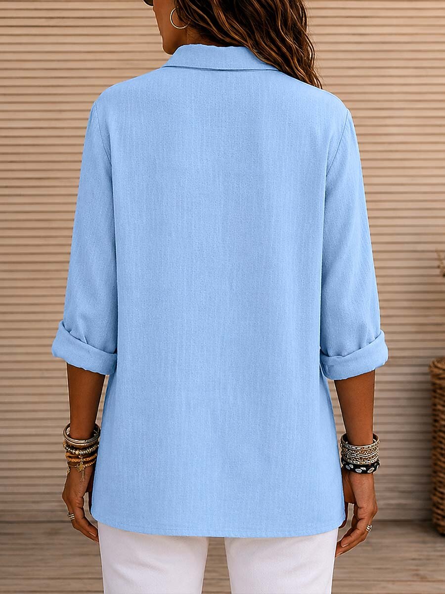 Women's 100% Cotton Pocket Button-Up Shirt