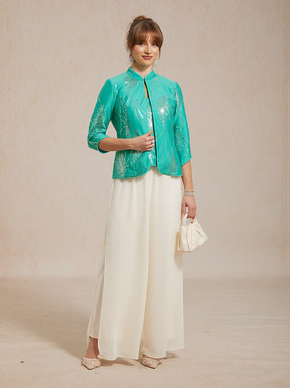 Elegant Mandarin Collar Sequin Twinset