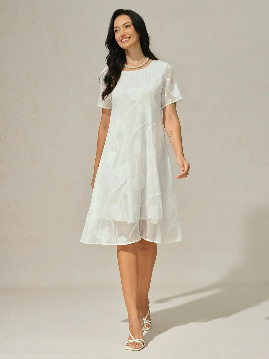 Floral Sheer Chiffon Knee-Length A Line Dress