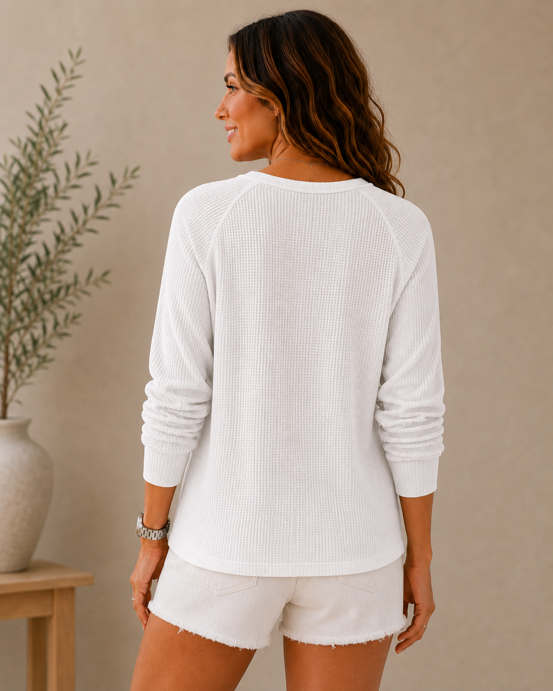 Cotton Waffle Henley Shirt