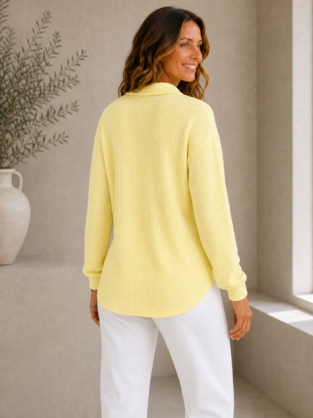 Textured Cotton Waffle Tunic Shirt