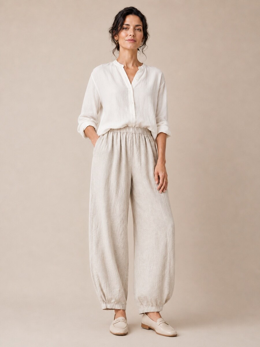 Premium Linen Elastic-Waist Pants