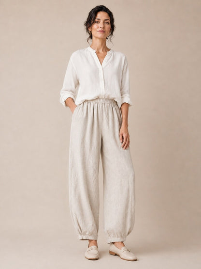 Premium Linen Elastic-Waist Pants