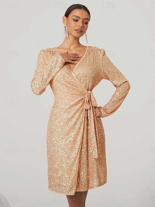 Slim-Fit Belted Sequin Dress