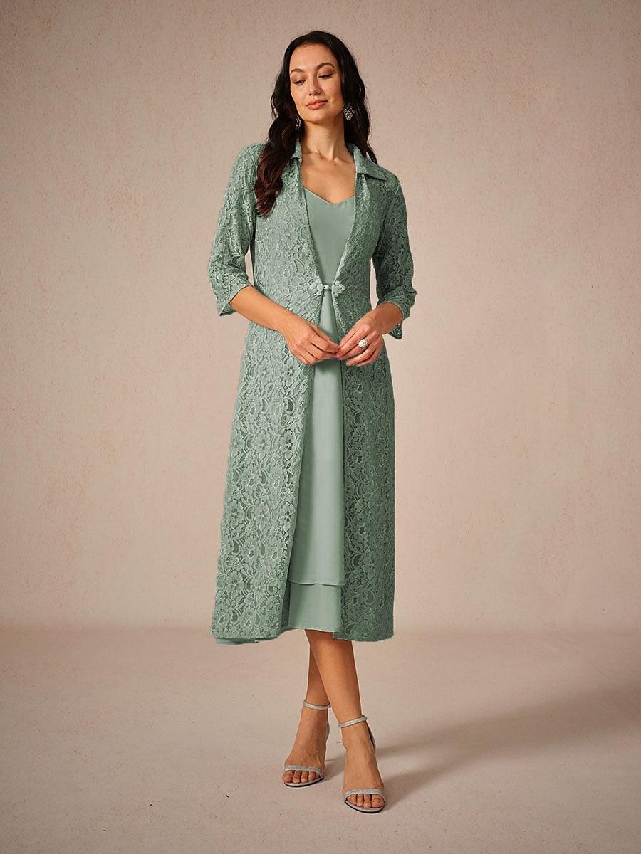 Ensemble robe en mousseline de soie et dentelle de couleur unie
