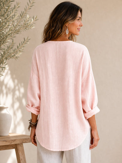 Casual Basic Cotton Linen Blouse