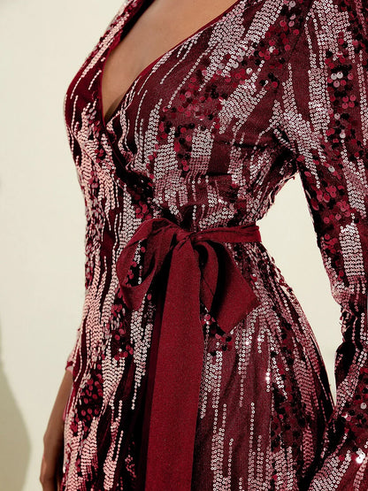 Sequin Long Sleeve Evening Dress