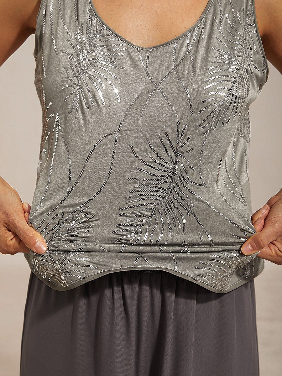 Elegant Mandarin Collar Sequin Twinset