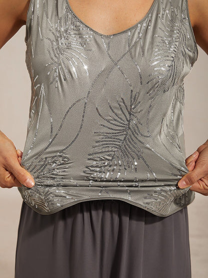 Elegant Mandarin Collar Sequin Twinset