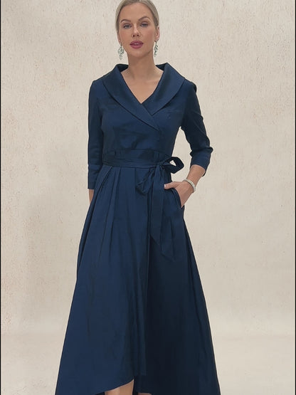 Stretch Taffeta Cocktail Dress with Tie Belt