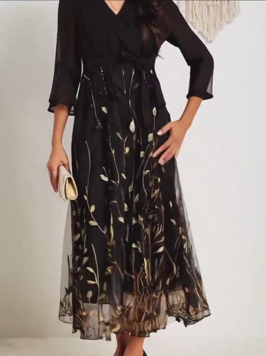 Golden Sequins Mesh Maxi Dress