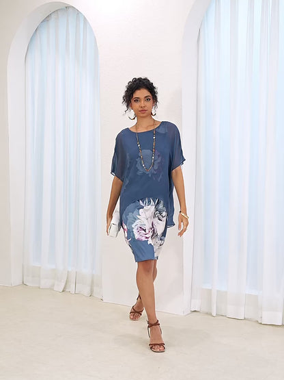 Lässiges Chiffonkleid mit Blumenmuster und kurzen Ärmeln