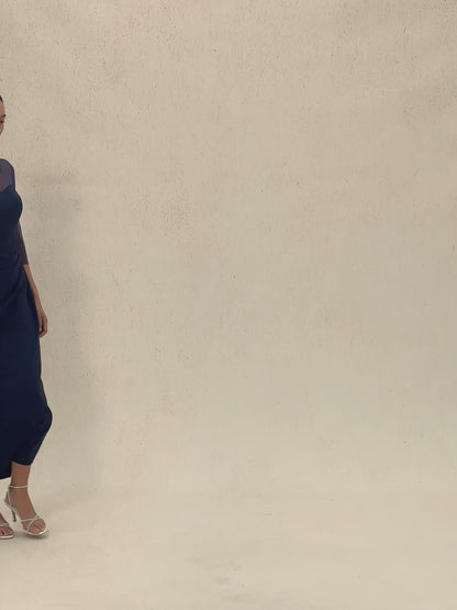 Elegantes formelles Kleid mit Perlenbesetztem Illusions-Ausschnitt