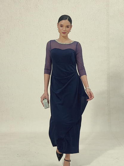 Elegant Beaded Illusion Neckline Formal Dress