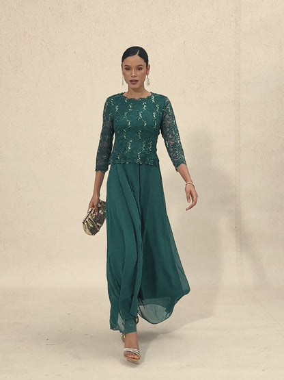 Elegant Lace and Chiffon Floor-Length Dress