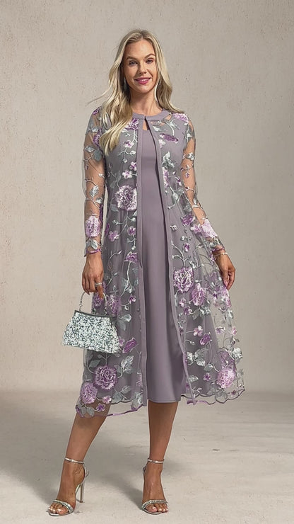 Mesh Lace Embroidered Floral Dress Set