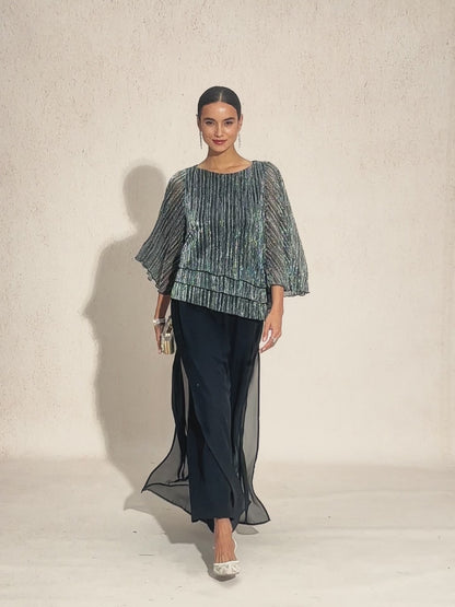 Pantalon droit avec superposition en chiffon à fente sur la jambe