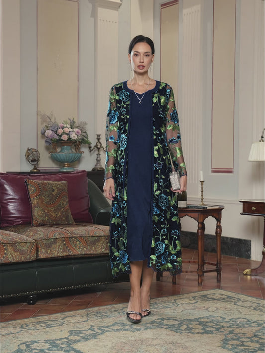 Veste longue en dentelle brodée de fleurs
