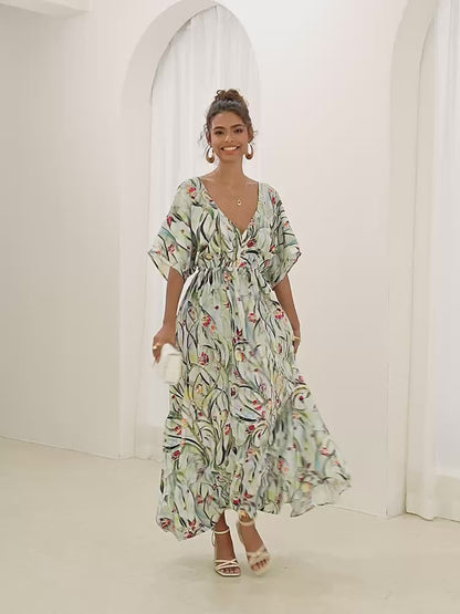 Maxikleid aus Satin mit tropischem Blumenmuster
