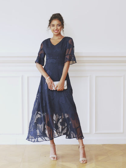 Ruffle Flutter Lace Maxi Dress