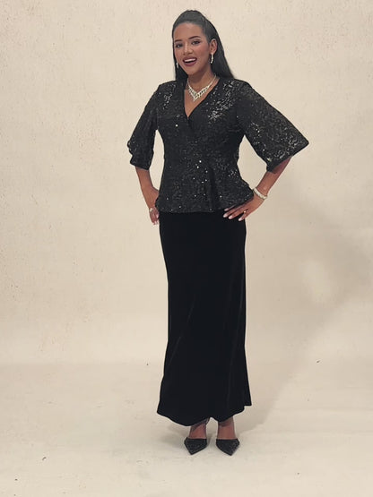 3/4 Sleeve Stretch Lace Blouse with Sequin Detail