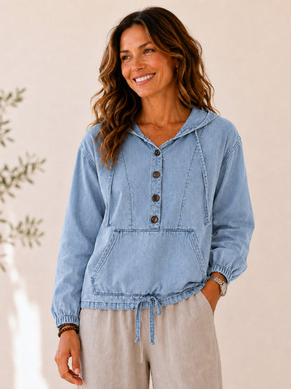Vintage Washed Denim Hoodie