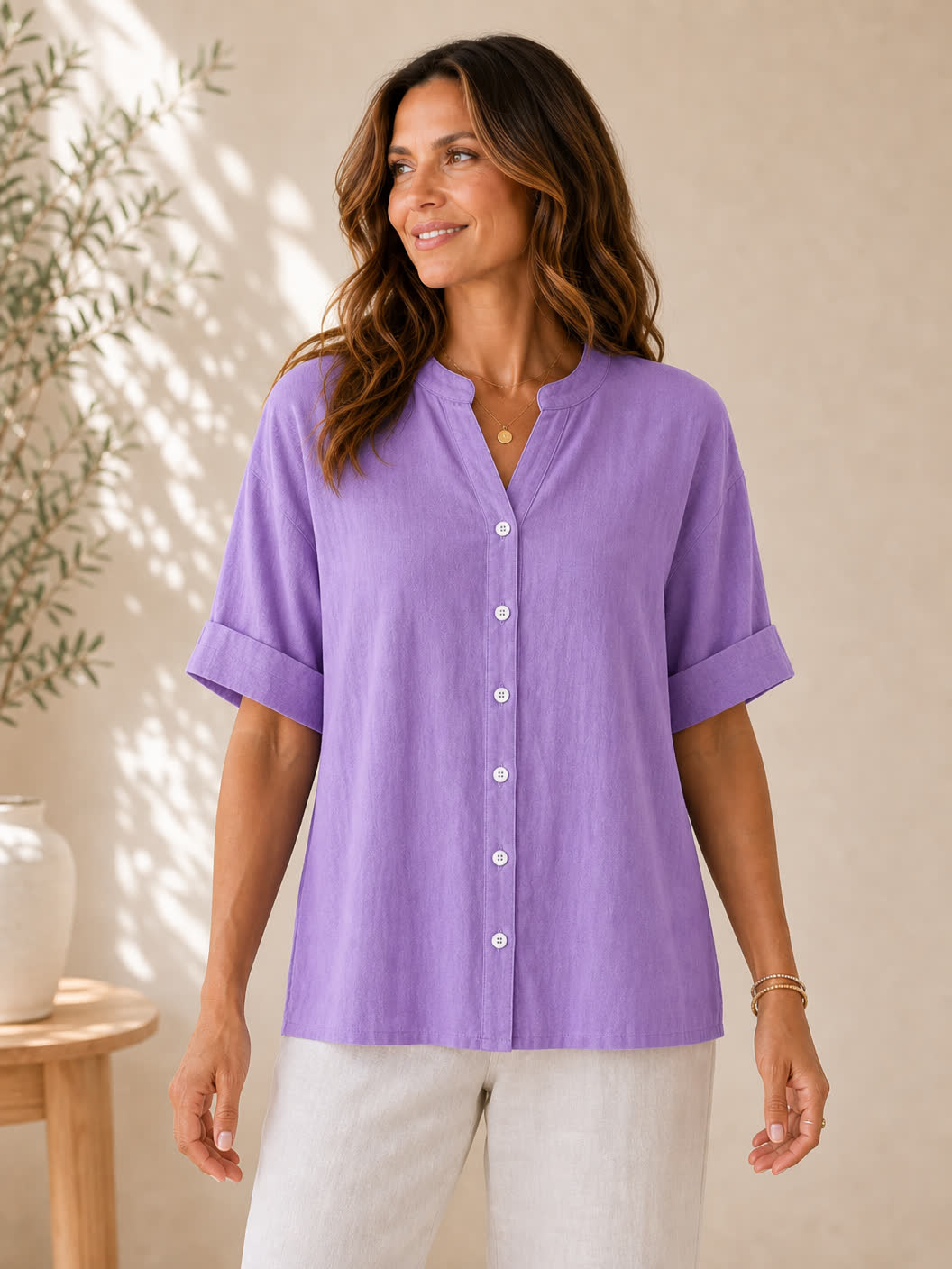 V Neck 100% Cotton Blouse