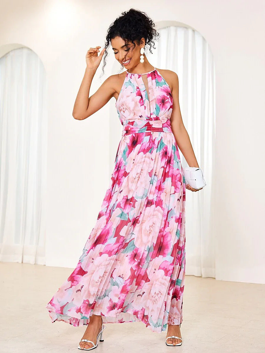 Floral Chiffon Halter Dress