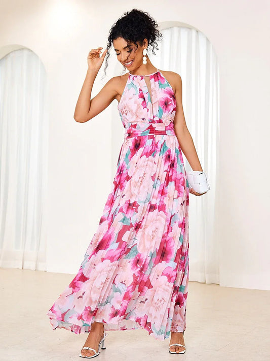 Floral Chiffon Halter Dress
