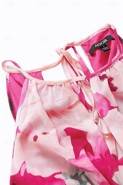 Plissiertes Maxikleid aus Chiffon mit Blumenmuster