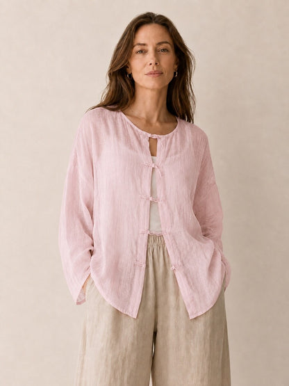 Premium 100% Linen Button-Down Blouse