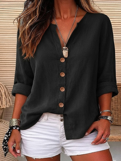 V Neck Soft Cotton Linen Blouse