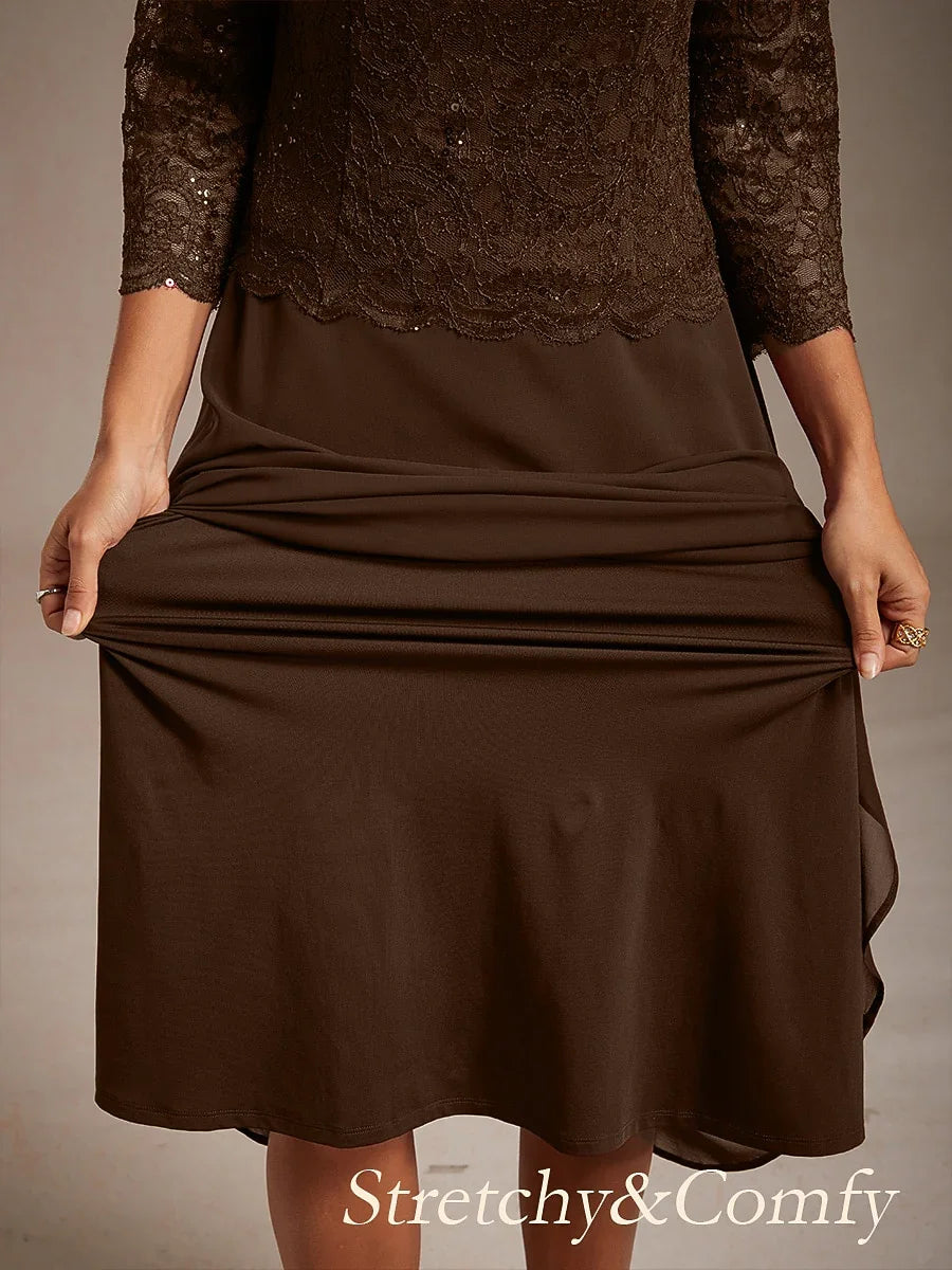 Robe élégante en dentelle et chiffon longueur thé