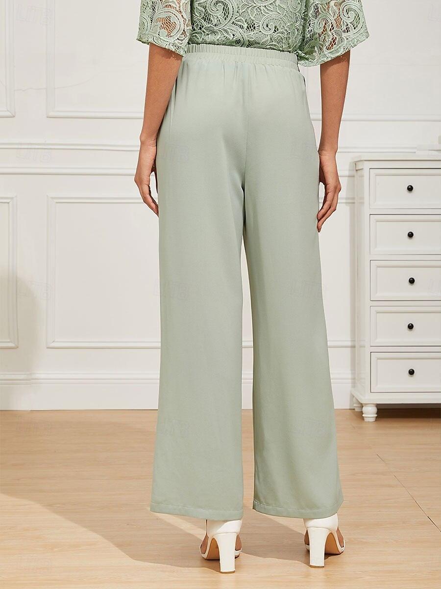 Mid-Rise Elastic Waist Wide-Leg Pants with Pockets