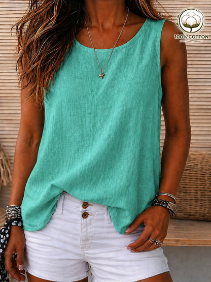 Cozy 100%Cotton Round Neck Sleeveless