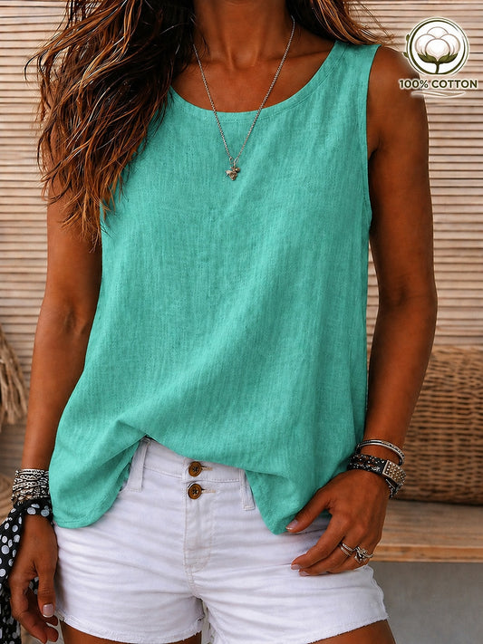 Cozy 100%Cotton Round Neck Sleeveless