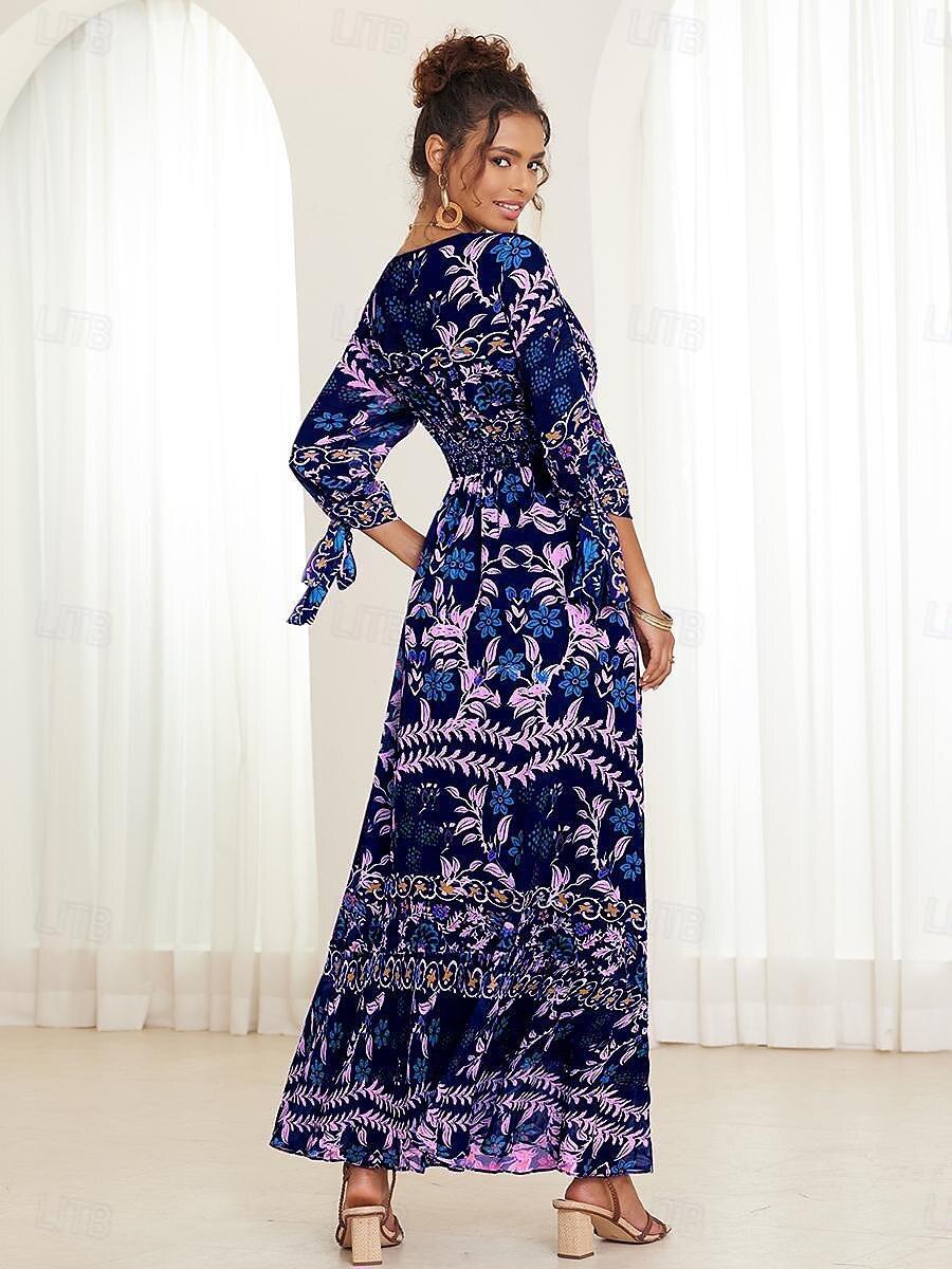 Urlaubs-Maxikleid aus Chiffon mit Rüschen und V-Ausschnitt